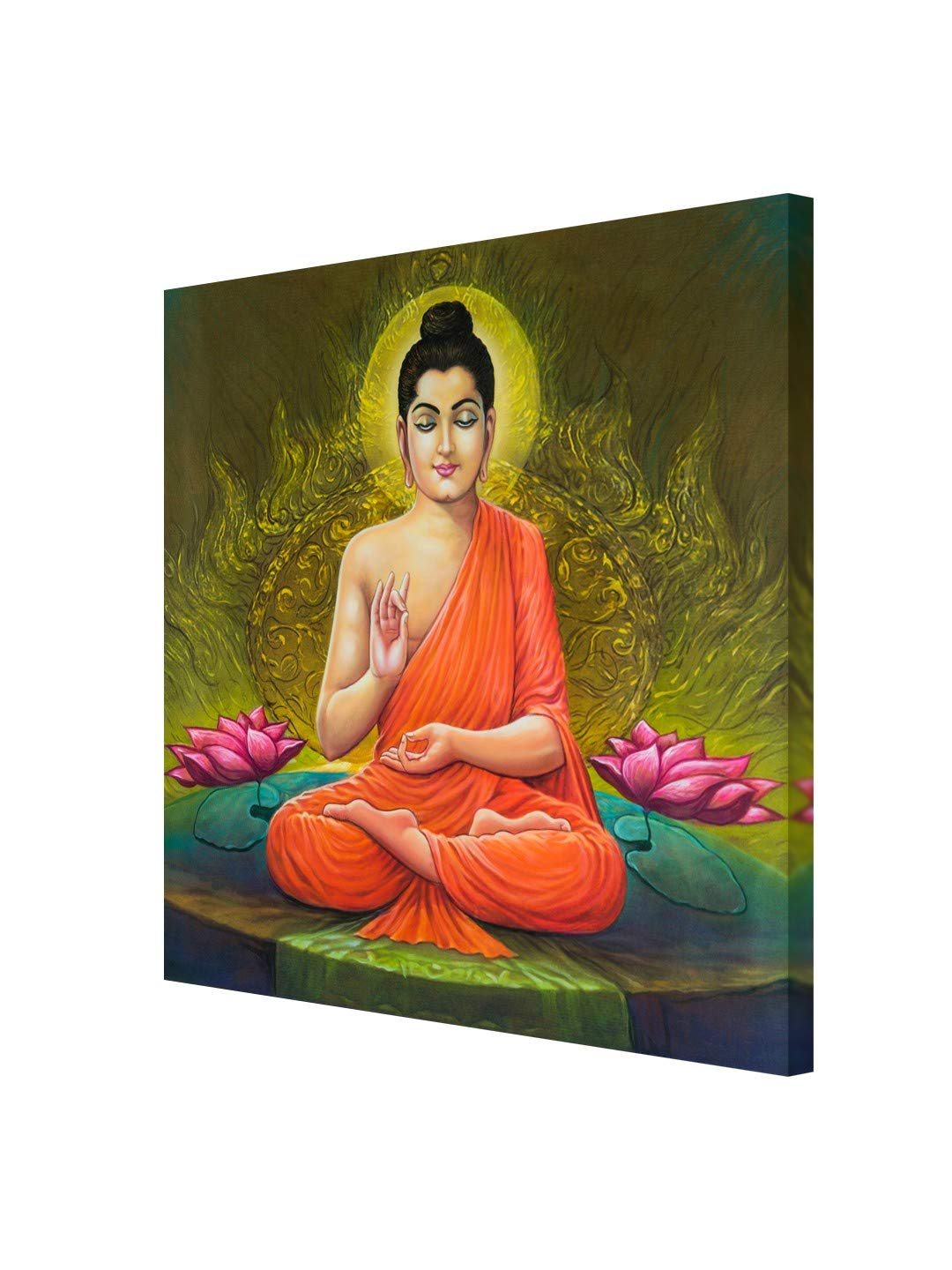 999Store Wooden Stretched Lord Gautam Buddha Budha Wall art with frames canvas painting buddha photo for wall frame bed room liv